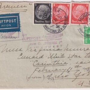 Germany 1939 Catapult Cover Bremen to New York