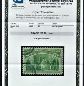 US 243 Early Commemoratives XF Used Neat Target Cancels New PSE Cert