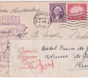 US 1936 1st North America Hindenburg Flight to Paris, Forwarded