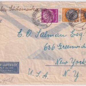 Germany 1940 Airmail Cover to NY via Lati, Italian Airlines