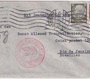 Germany 1934 Commercial Catapult Cover To Rio, Unusual Franking