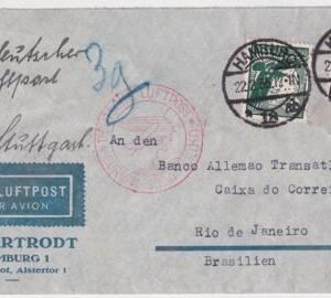 Germany 1935 Commercial Catapult Flight Cover to Rio with Perfins