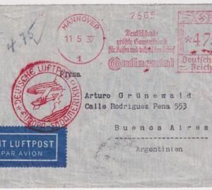 Germany 1937 Commercial Catapult Cover to Argentina