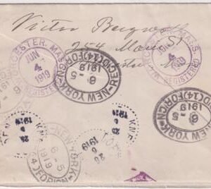 US 1919 C2 on Cover from Worcester MA to Sweden via NY