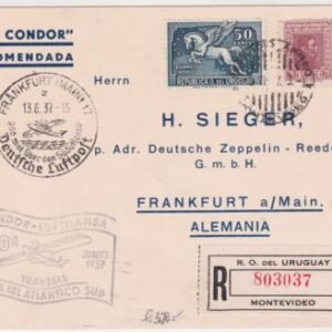 Uruguay 1937 250th Condor - Lufthansa Registered Flight Card
