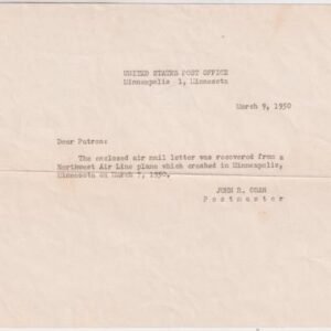 US 1950 Washington to Minneapolis Crash Cover