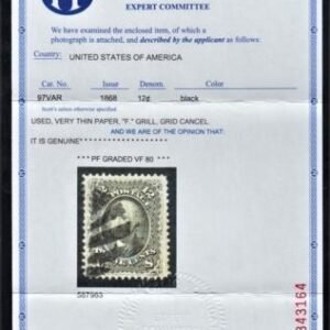 US 97 Var Early Classics VF Used Very Thin Paper Variety - PF Cert