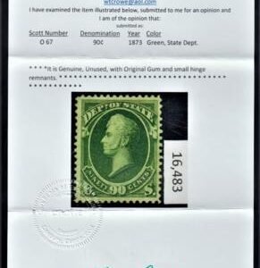 US O67 Officials VF Mint Hinged Unusually Nice, Fresh Example! Crowe Cert