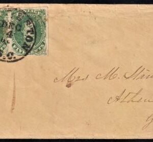 US Back Of Book - Confederate States of America 1b Dark Green Pair on Cover Charleston, SC to Athens, GA