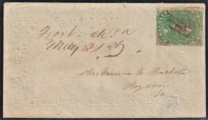 US Back Of Book - Confederate States of America 1 Stamp+Cover, Pen Cancelled with Matching m/s on Small Ladies Embossed Cover