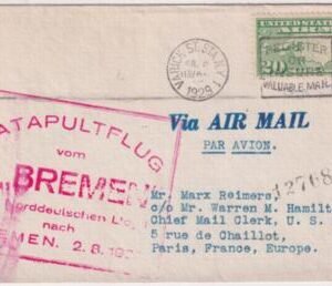 US 1929 Catapult Flight Bremen to Bremen Sent to U.S. Embassy in France