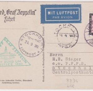 Germany 1930 Baltic Sea Flight Card with On Board Cancel