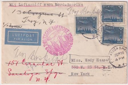 Sweden 1936 9th North America Flight Cover