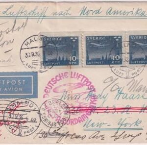 Sweden 1936 10th North America Flight  Cover Sent to New York