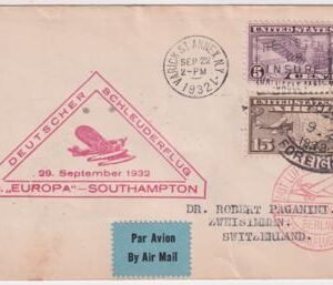 US 1932 Catapult Cover Europa - Southampton with C8, C12, Sep.29