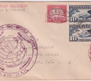US 1929 Zeppelin Around the World Flight Cover, Los Angeles to Lakehurst
