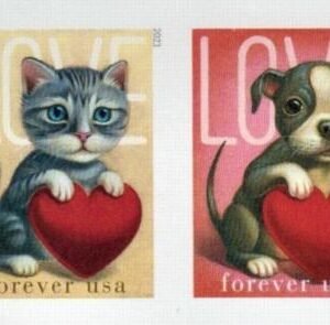 US 5745-46b Modern Imperf Puppy and Kitten Love Pair