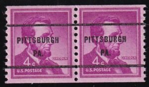 US 1058b Mint NH XF Wet Paint House Hole, Precancelled Pair Pittsburgh