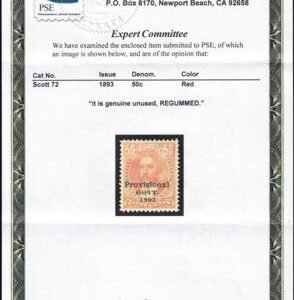 US Possessions - Hawaii 72 Mint XF-SUP Regummed - Still Beautiful! PSE Cert.