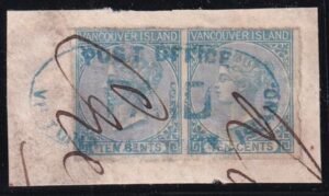 British Columbia Vancuver Island 4 Used F-VF Pair, On Piece S-O-N Blue Paid Oval 3 Large Margins, In Along Top Ink Docketing