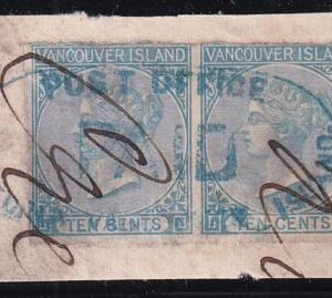 British Columbia Vancuver Island 4 Used F-VF Pair, On Piece S-O-N Blue Paid Oval 3 Large Margins, In Along Top Ink Docketing