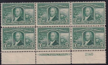 INV-28872itExt_b62ff253-73b7-4cb2-8a55-46c5ab2d3e67 US 323 Early Commemoratives NH F-VF Bottom Plate Block Of 6
