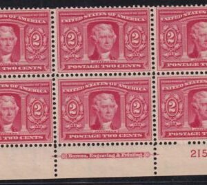 US 324 Early Commemoratives NH VF Bottom Plate Block Of 6 #2155