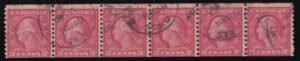US 488 Washington/Franklin Used AVE-F Strip Of 6, Few Weaker Perfs Nicely Cancelled 1917