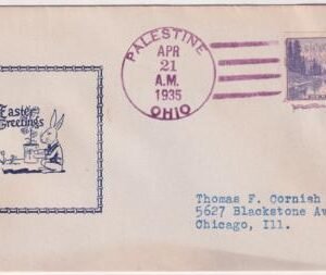 US Ohio, Palestine 750a Fancy Cancel Cover, Bunny, Easter Greetings