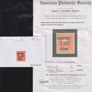 US Shanghai Overprint K6 XF NH APS Cert