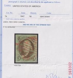 US 1a Early Classics  Dual PF Certs: Genuine used Red Grid Canbcel Beautifully Balanced Margins