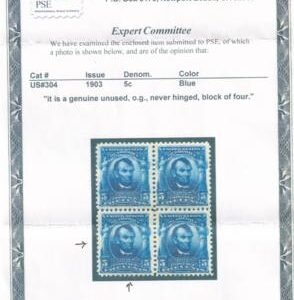 US 304 US Bureau and Regular Issues  With PSE Cert Fa block of 4 this being hh