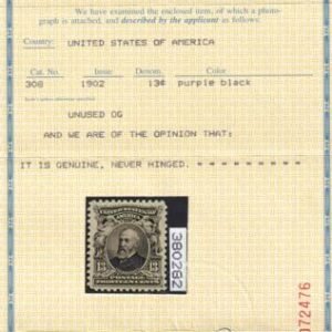 US 308 US Bureau and Regular Issues  PSE Cert: MNH