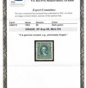 US 313 US Bureau and Regular Issues  PSE Certs: M H Beautiful XF-Sup95