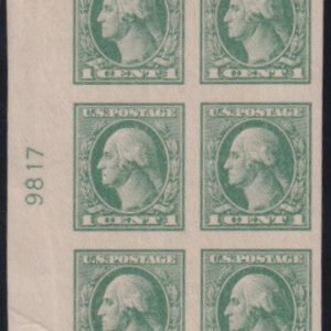 US 531  Washington - Franklin Left Plate Block Num 9817 - Bright Green LL Wrinkle