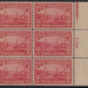 US 372 Early Commemoratives  P/B of 6 Num 5393 with partial imprint Type V Weak perfs