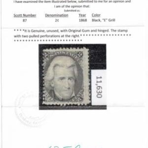 US Classics 87 Crowe Cert mentions 2 pulled Perfs Mint Ave