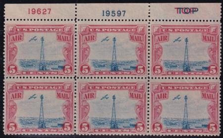 INV-30192itExt_64893e06-ca93-4304-9232-0f7ee3ebdc2d US Airmails # C11 Pl.ate Block of 6 with double "Top", scarce!