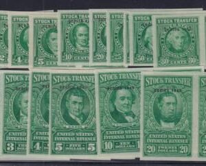 US Revenues # RD85 Complete set imperforate pairs, no gum as issued, very rare!