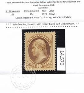 US Bank Notes #161 Mint Hinged Fine Redistributed Part OG - CV as no Gum Crowe Cert Cat Value $300