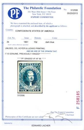 INV-30275x1_3ed0ac28-83e4-4fef-b6e9-69912a363bbe US Confederate States of America #2b Mint H VF-XF Hoyer & :Ludweig Printing, $ Large Margins, Fresh OG, PF 85 Cert Est. $825