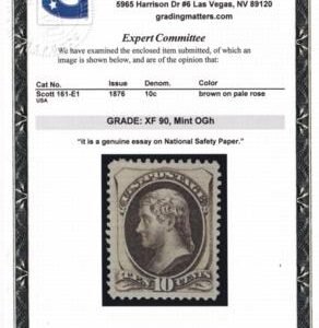 US Bank Notes and Essays and Proofs #161 E1 Mint Hinged XF National Safety Paper Essay, full og beautiful - PSE Cert Cat Value $150