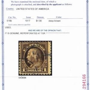 US George Washington and Ben Franklin #518b Used Ave-F Expertly reperfed at top PF Cert Light Cancel Cat Value $1100