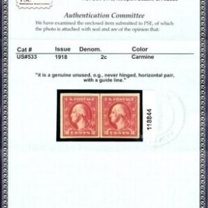 US George Washington and Ben Franklin #533 NH VFV Line pair with cert Cat Value $425