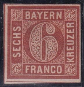 German States - Bavaria #5 MINT VF Hinged with shallow thin OG  Cat Value  $50