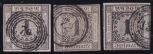 German States - Baden #6 USED VF , 3  diff numeral cancels  Cat Value  $27.50