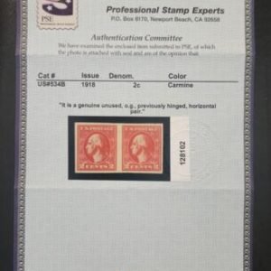 US Washington - Franklin #534B MINT VF LH 2004 PSER and 2023 PF certs Fresh 5000 or left stamp 2700, Right stamp 2300 Cat Value $5250