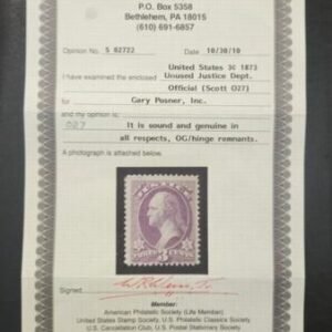 US Officials #O27 HINGED F - VF Weiss cert Cat Value  $300