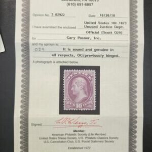 US Officials #O29 MINT F - VF LH Weiss cert - very fresh Cat Value  $310