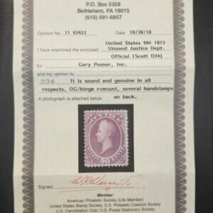 US Officials #O34 MINT F+ Hinge Remnant otherwise Fresh